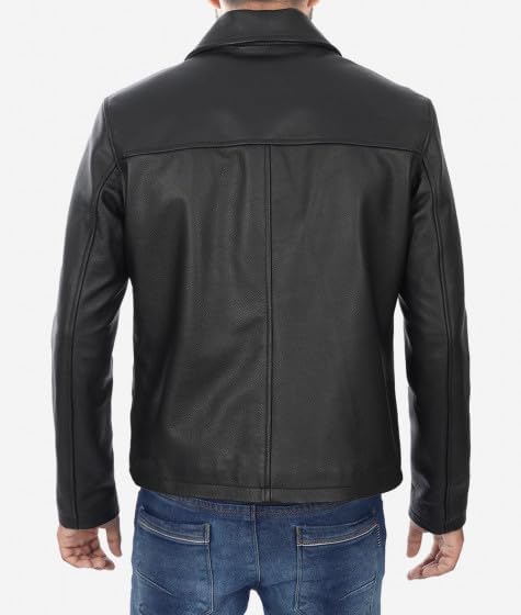 LEATHERS Mens Black Classic Shirt Collar Leather Lambsheep Jacket