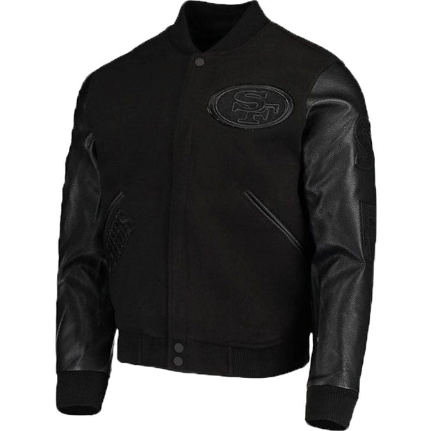 San Francisco 49ers Black Varsity Jacket With Cowhide Leather Sleeves