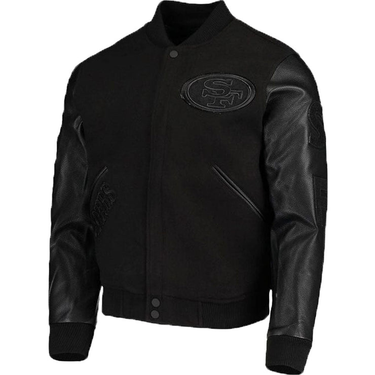 San Francisco 49ers Black Varsity Jacket With Cowhide Leather Sleeves