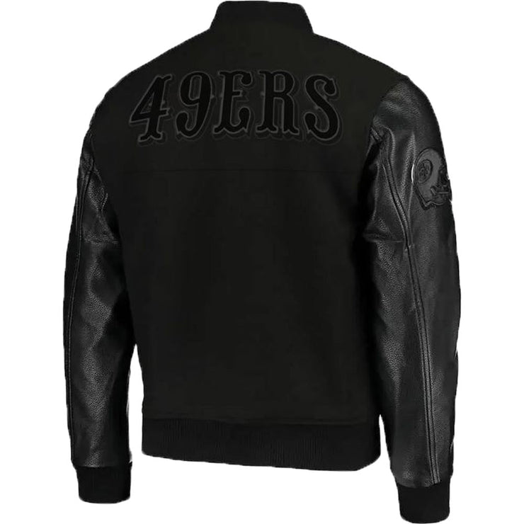 San Francisco 49ers Black Varsity Jacket With Cowhide Leather Sleeves