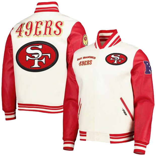 San Francisco 49ers Red and Cream Varsity Jacket For Men