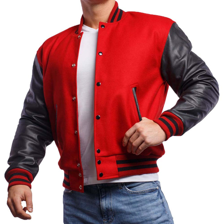 Men's Red And Black Varsity Jacket With Cowhide Leather Sleeves: The Last Demon